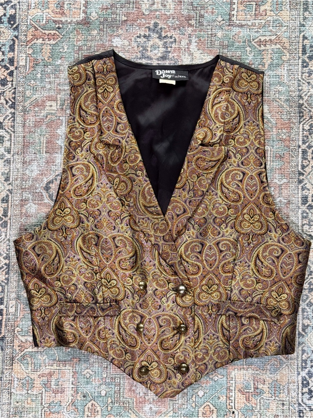 Vintage 80’s Paisley Metallic Brocade Vest - Gold/Brown